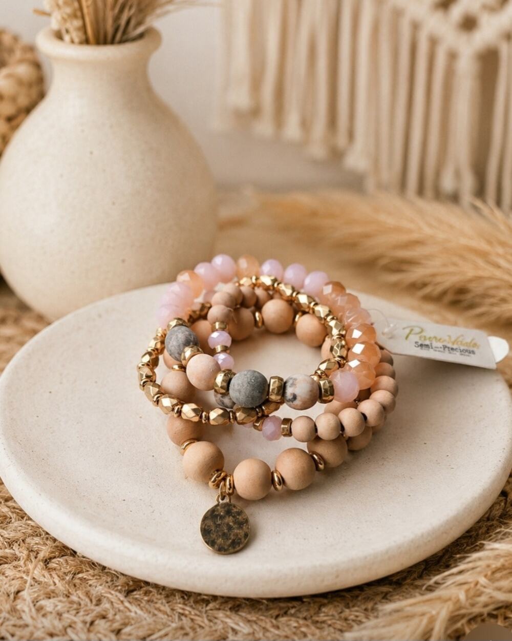 Pomina Pink Semi Precious Stone Bracelet Stack New